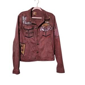 Joe's Denim Jacket M Red Graffiti Street Art Bart Simpson Painted Brooklyn 1996